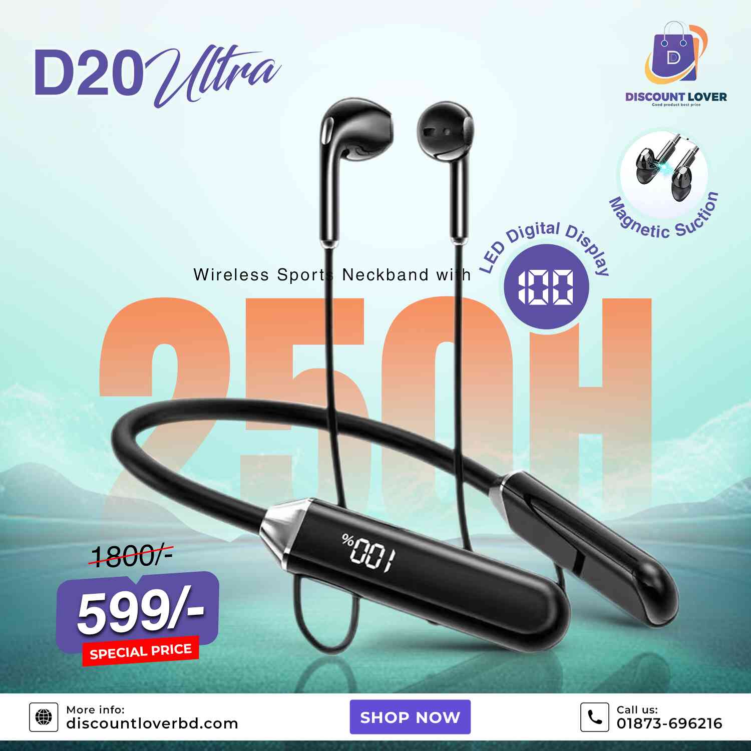 D-20 Ultra Wireless Sports LED Display Neckband